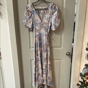Floral Puff Sleeve Wrap Dress
